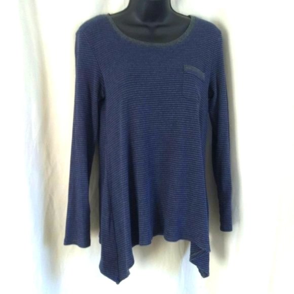 ANNE KLEIN | Women's Long Sleeve Striped Knit Top Grey Blue Size Small - Picture 1 of 7